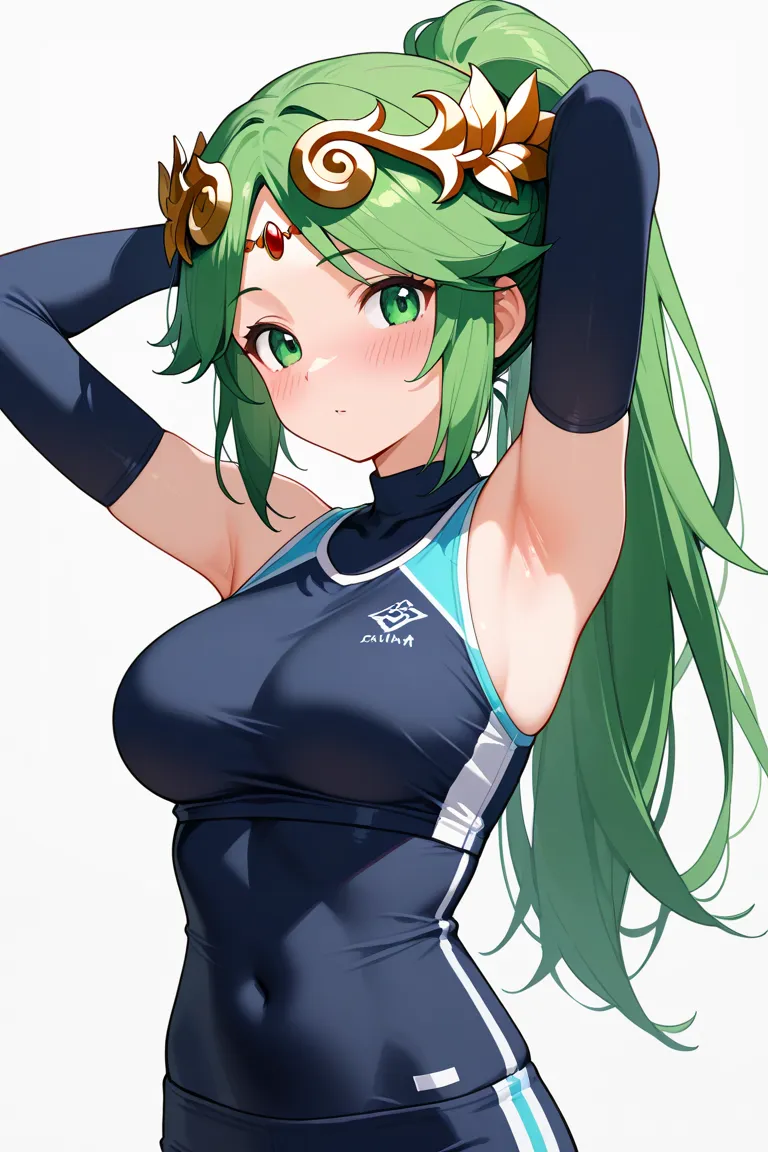 palutena,nsfw, Uncensored ,ponytail hair,show one's armpit,gym clothes,blush