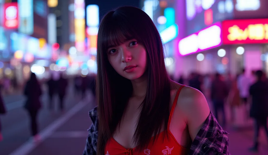 A high-resolution photograph of a young Japanese woman,  masterpiece, incredible quality, event intricate details, style, professional lighting, (sharp focus), Alone, 1 , ( long straight black hair ), posing seductively with a sexy face for photograph grav...