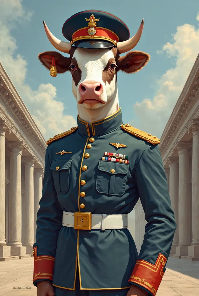 A cow dressed in uniform 