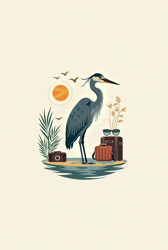 Logo of a heron with tourist things 