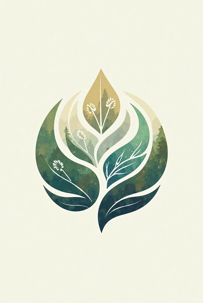 Create a symbolic emblem that connects water, mountains, forests and meadows.