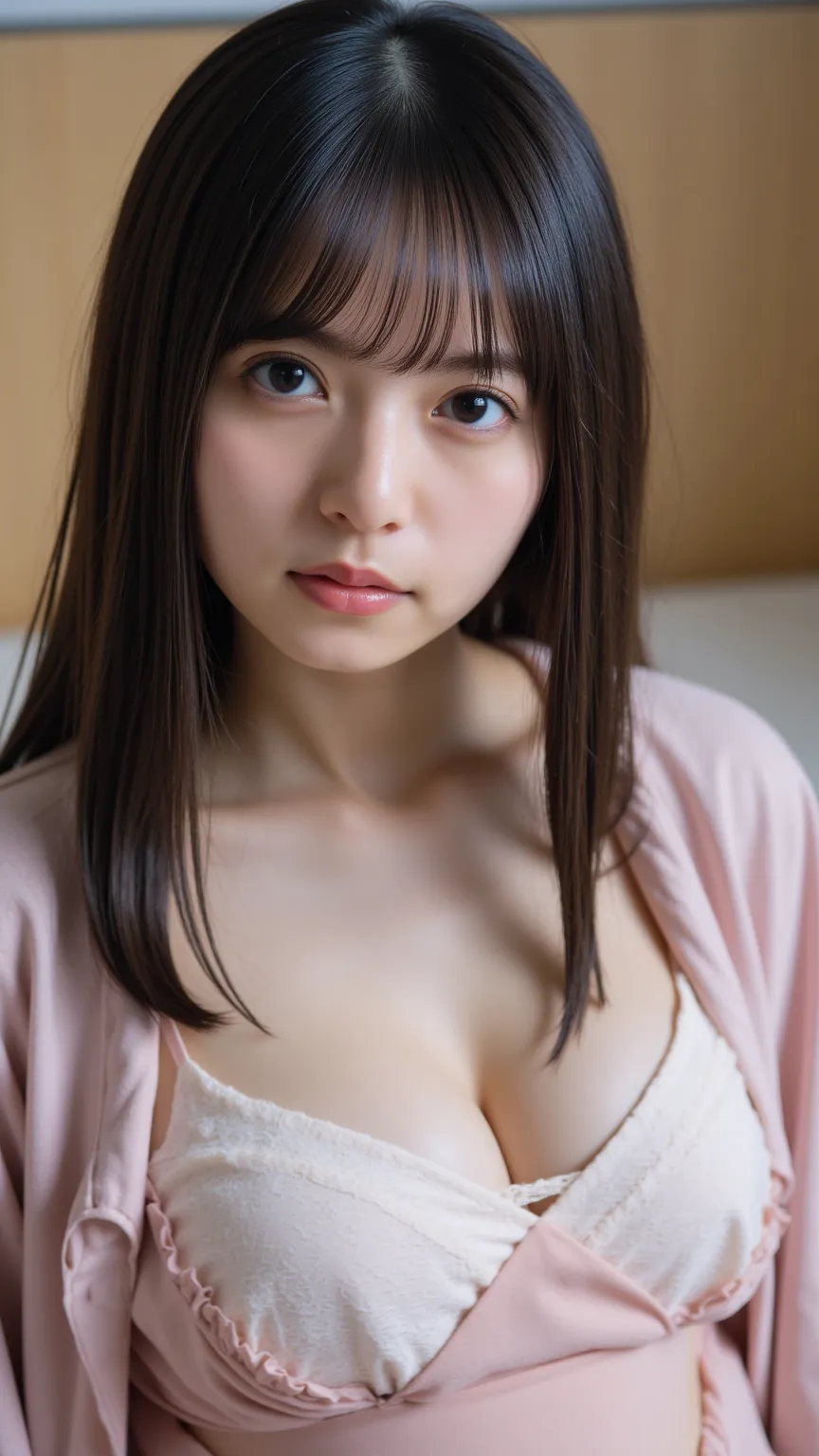 1 girl, top quality, cleavage cutout, can be generated, entangled erect nipples, beautiful breasts,  yukata at a ryokan , on the futon, sleep on your back、looking at camera、 shy face、Angle of view looking down 、black hair, No underwear, 8k, real , high def...