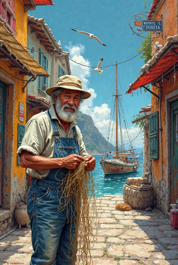 Fisherman street art drawing