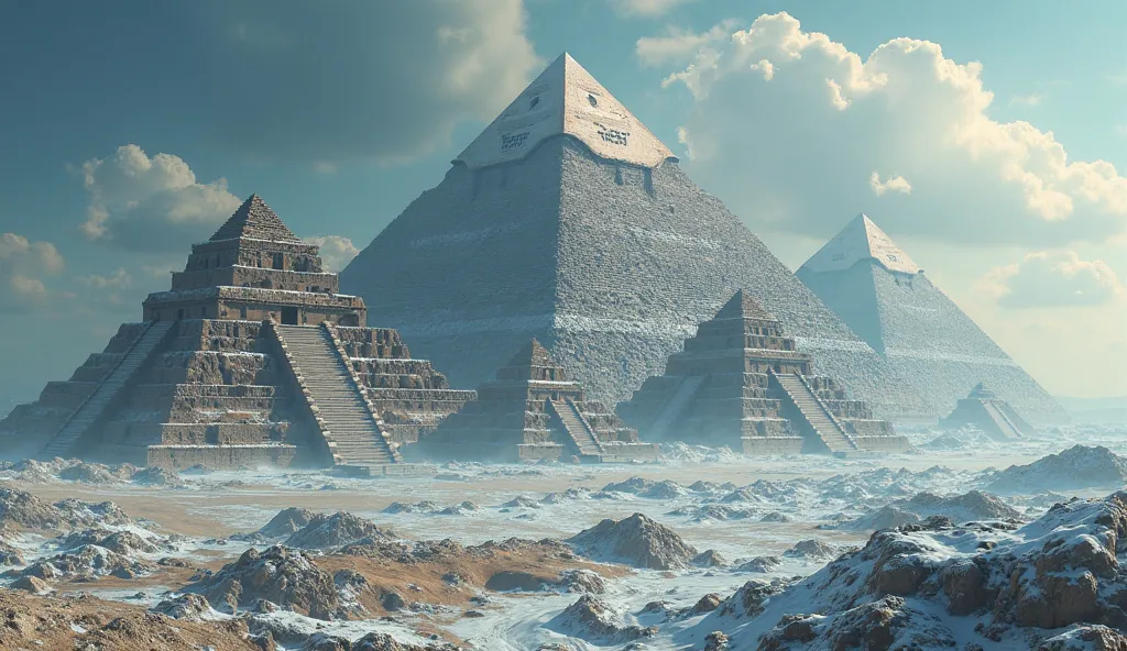 Quick montage of ancient pyramids around the world: Egypt, Mexico, China. Then, switch to a zoomed-in satellite image of Antarctica’s pyramid-like structure.