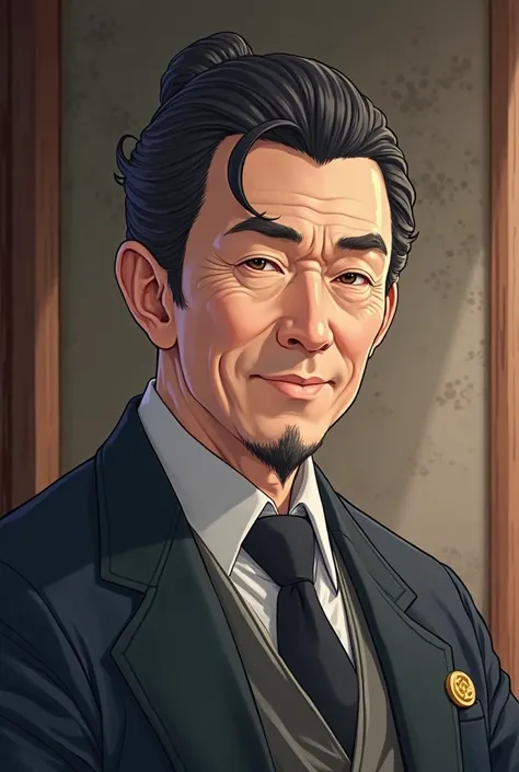 the man in his 50s looking might yet polite noble with dark hair anime who is a father character 