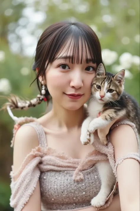 cute kitten and woman