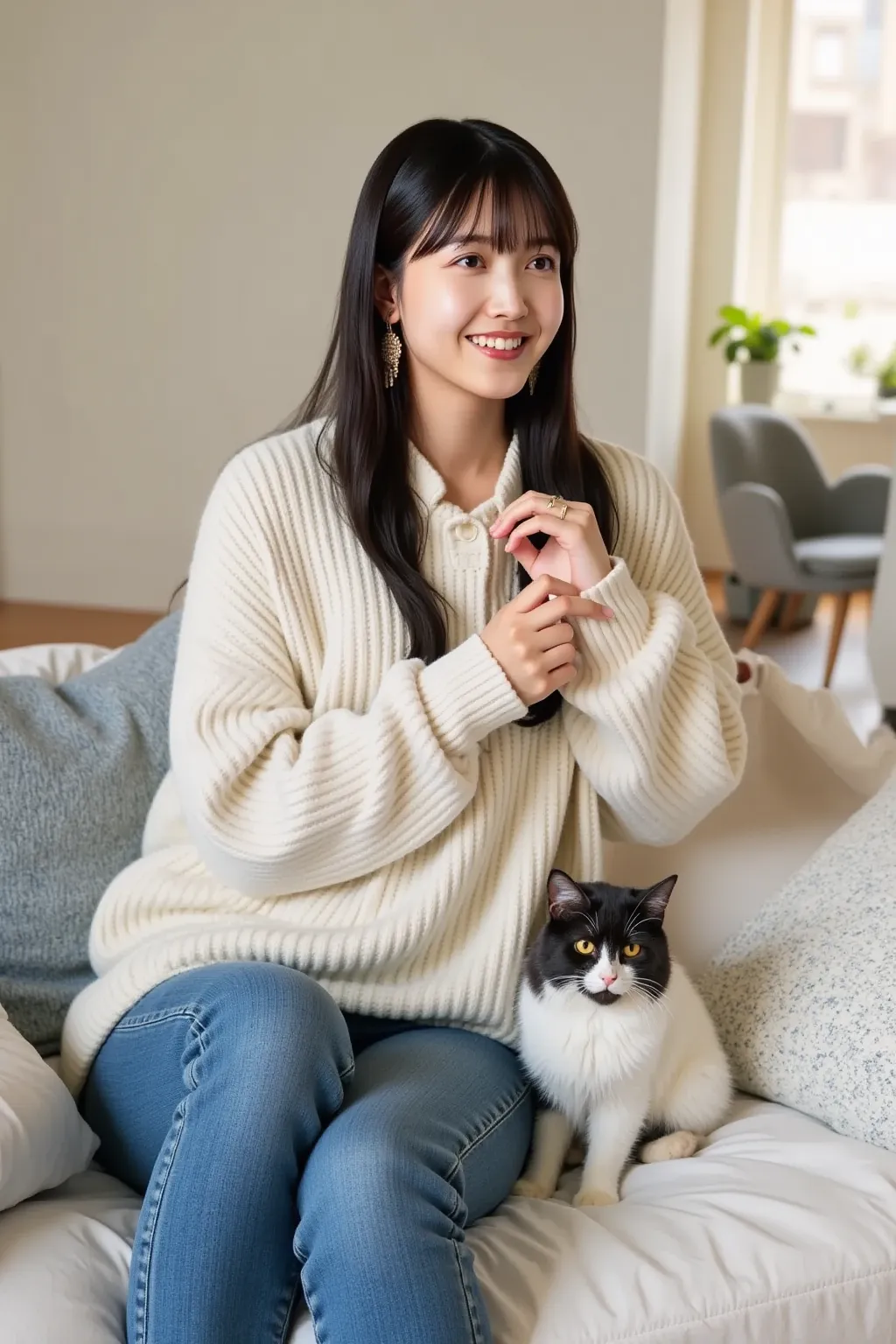 cute kitten and woman