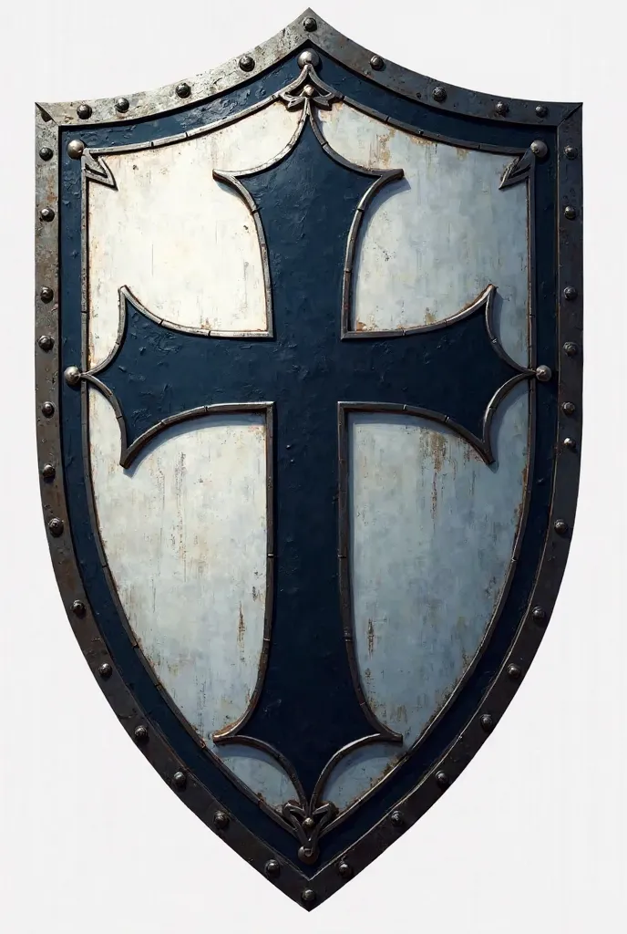 Create a classic shield with dark blue borders, with a large black cross in the middle and the rest white