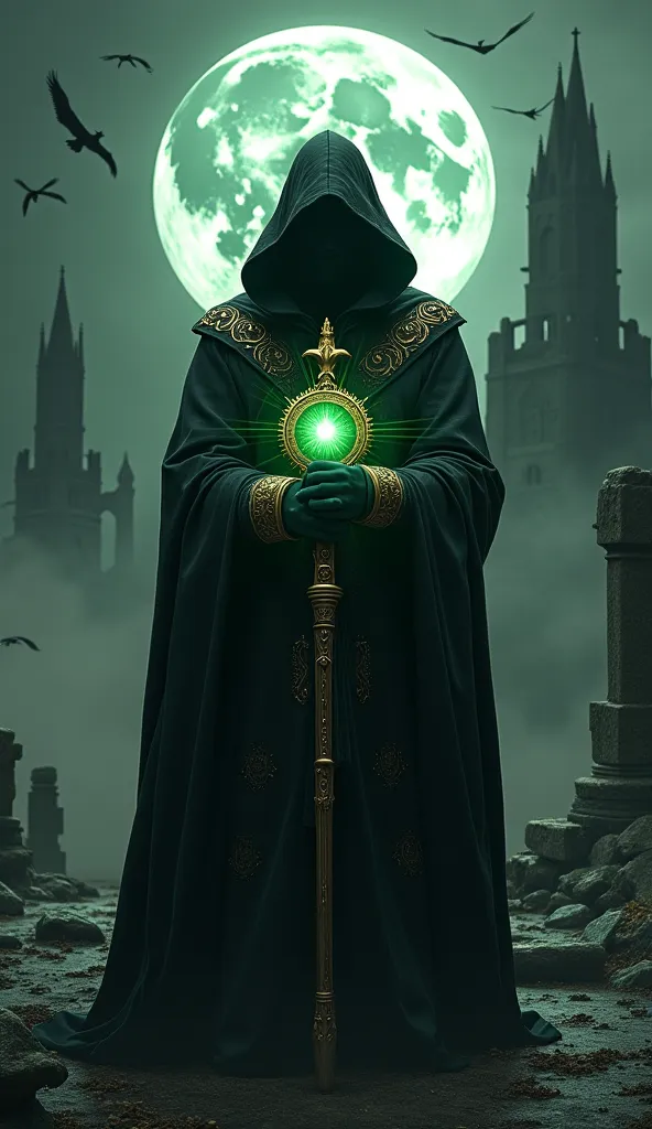 

"A dark, cinematic series cover entitled 'written "Baltazar : SHADOW GUARDIAN"'. The center of the image highlights Baltazar, an imposing and mysterious wizard, wrapped in a black cloak adorned with golden arcane symbols. His hood partially hides his fac...