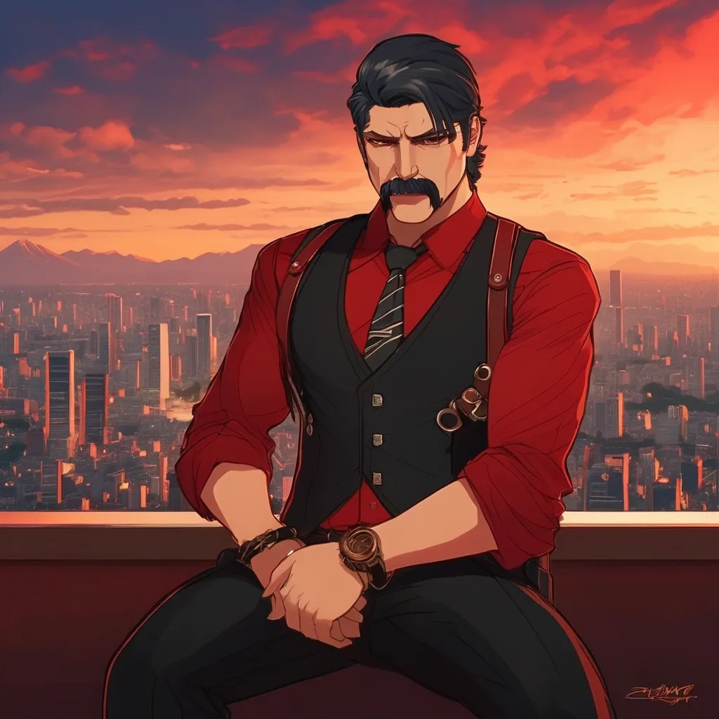 score_9, score_8_up, score_7_up, 1 boy, (((penthouse with views of Tokyo))), bodyguard, sit, the Nahualli , Serious, dangerous man, elegant, elegante, He's a gangster, black vest, red shirt, ((( realistic ,  Detailed , photo realistic ))), (((close up, de ...