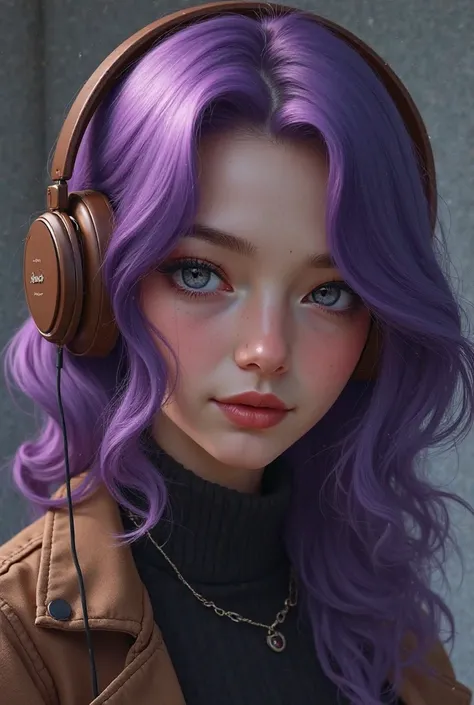  Purple-haired with chocolate earphones