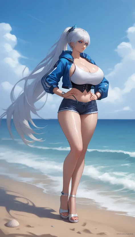 close mouth,  very big hips ,Destroy Chiana,Score_9, Score_8_up, Score_7_up, Source code_Japanese cartoon,  Best Quality , alone, Clear face, us, (long white hair,Makeup,long white hair, bangs,Long Ponytail,Hair accessories),(('s delicate textured skin)), ...