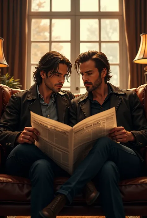 Create a stylish image of Sam and Dean reading the newspaper 