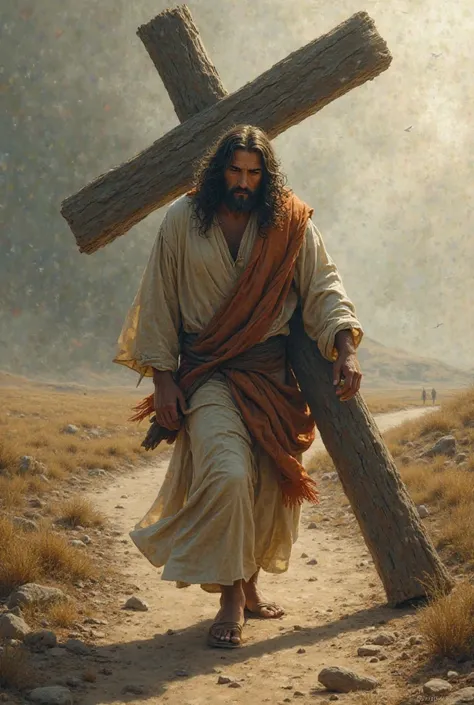 Image of Jesus carrying the cross far away






