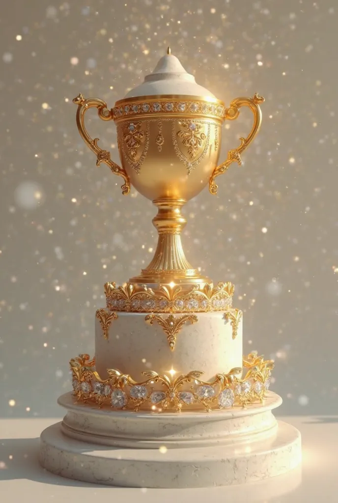 A cup filled with gold, on a table of achievements supported by a white-skinned human shoulder adorned with jewels. (Semi-realistic type)