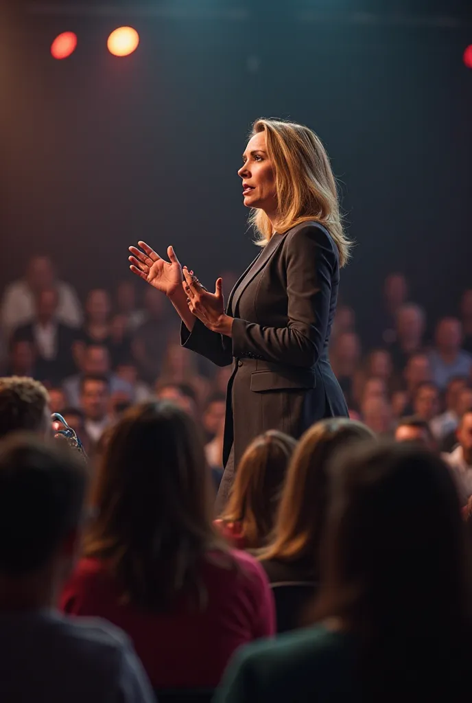 A motivational women giving speech by front view' 