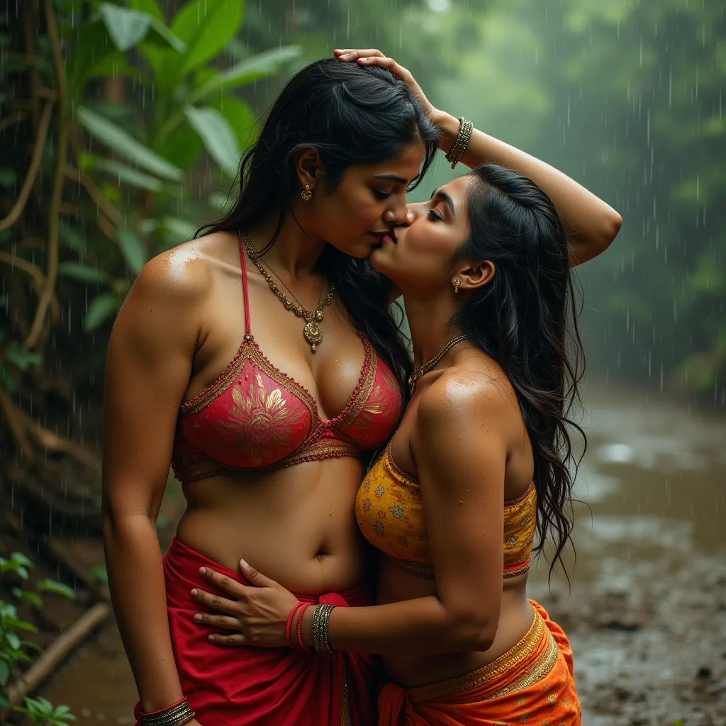 Young boy kissing navel of a 35 year old busty and voluptuous  indian Women in a hot sexy half saree(((large breasts ,sweat , low neck v cut blouse ,cleavage, low waist sexy saree ,sexy navel ,open abdomen, sexy women)))hands on her head looking towards vi...