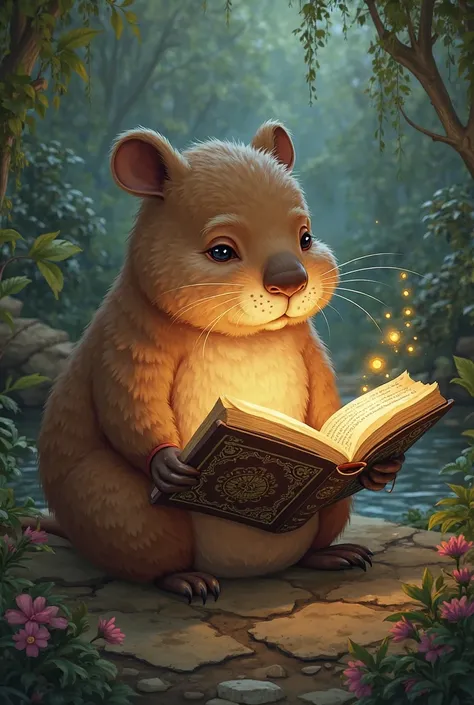 A capybara reading animated bible ren