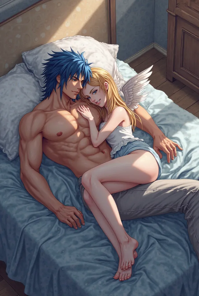 Ryu from Breath of Fire 4 lounging on the bed next to Nina 