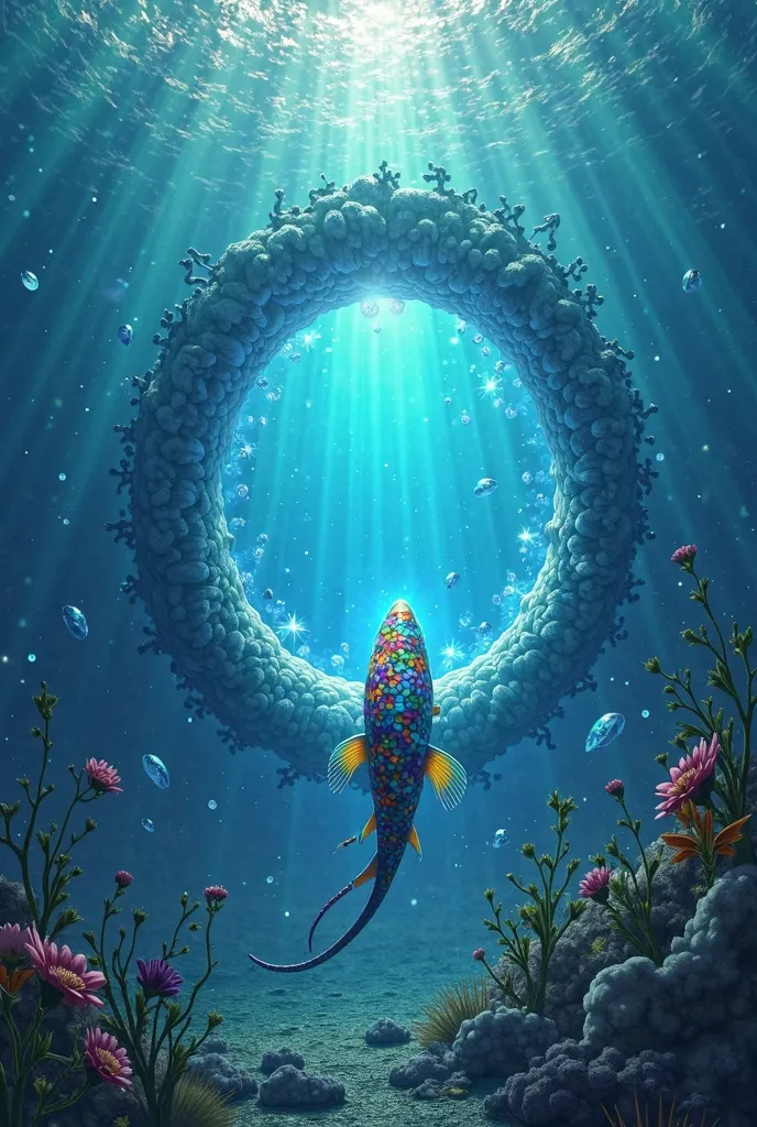 Make a 9:16 fx image of a portal(like dr strange) in ocean, and a fish going inside it,

