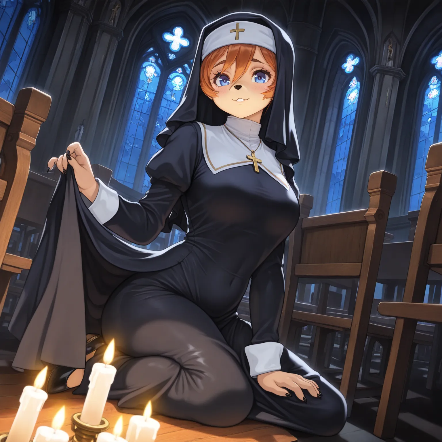 Church, night, (masterpiece, best quality, high quality, very awa, very aesthetic:1.2), artist:narse , artist:vader-san , artist:darkgem, solo                
                                                                                                 ...