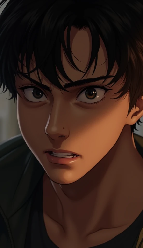 "Close-up of the male protagonist's face, expressing anxiety and desire. Soft lighting, focus on the eyes. Realistic, high quality." 