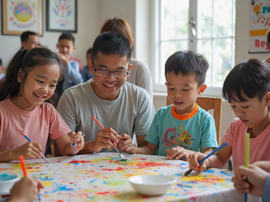 Family day with sports events, painting match. Some families seemed delighted with the welcome of the Family Day. There is a banner that says Family Day Celebration also in Malay. Not a Family Day Celeberation banner but a Family Day Welcome.