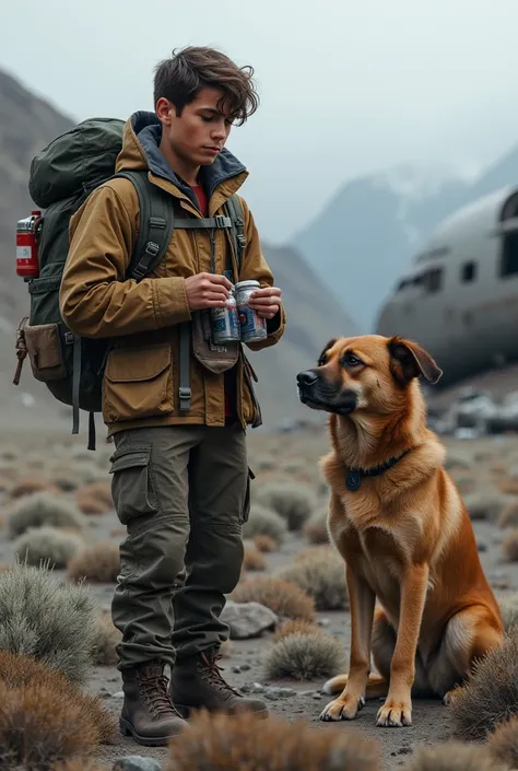 17-year-old preparing his backpack with his dog after a plane crash