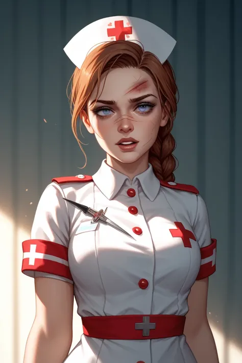 Shalltier Blood Fallen.  rough sex. expression of pain and pleasure.  nurse uniform. 