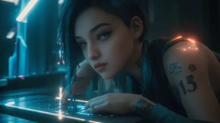 Kira, the Hacker

Image Prompt: Kira, with her vibrant blue hair and piercing grey eyes, leans intensely towards a holographic display, her fingers flying across a touch-sensitive interface. The display shows a complex network map, with nodes and connectio...