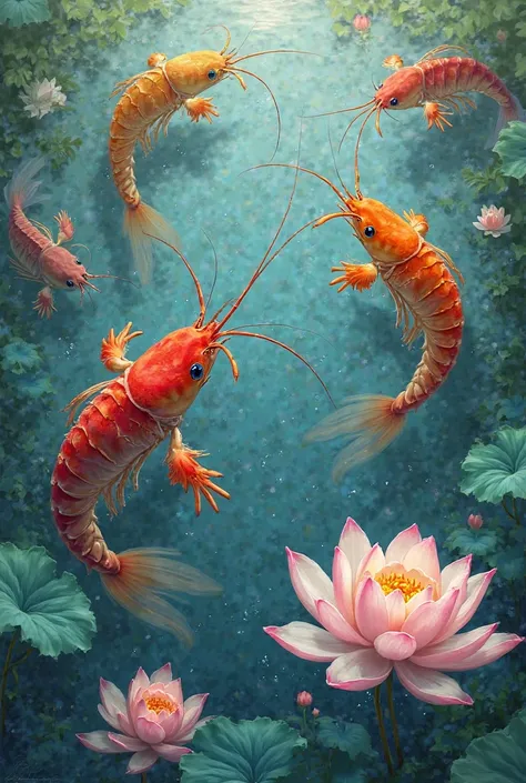 8 beautiful colored crayfish, Taoyenyang symbol, lotus flower