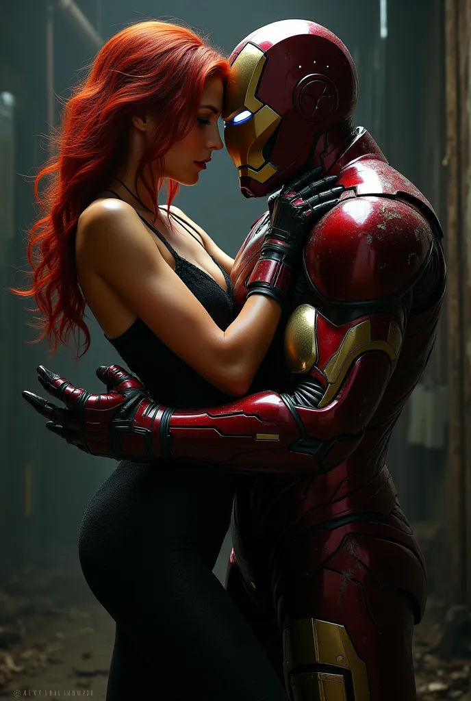 Black Widow being stripped naked by Iron Man