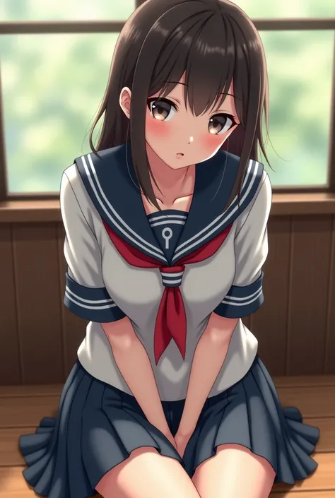 a close up of a woman in a uniform sitting on a wooden bench, japanese girl school uniform, realistic young gravure idol, japanese school uniform, seifuku, young pretty gravure idol, young sensual gravure idol, young gravure idol, official product image, w...