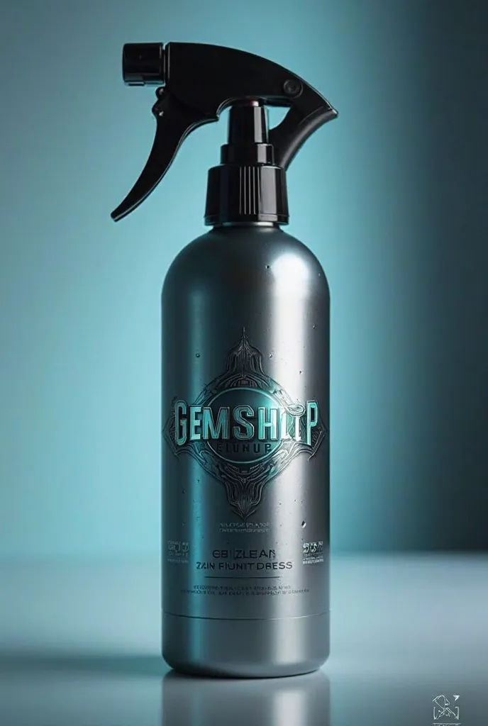 I want to create a metal spray that cleans glass with a name  "GeminShop" eye-catching and focusing on the name