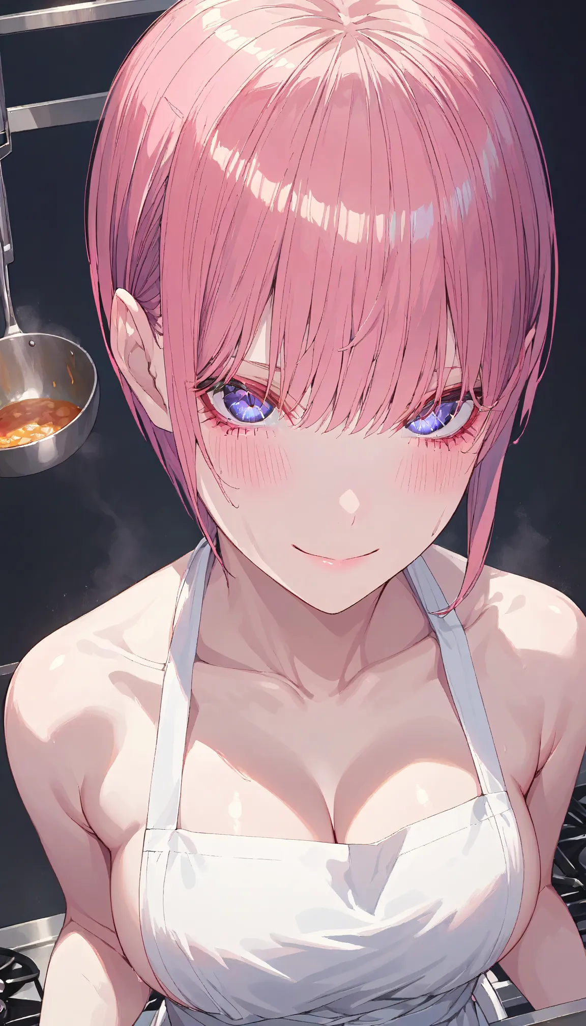 masterpiece, Best Quality, super detail, textured skin, High resolution eyes, anatomically correct, 1 woman, alone, watching viewers, 
ichika nakano, very short hair, asymmetry hair, bangs, blue eyes, hair between eyes, pink hair, pixie cut, fuge breast, l...