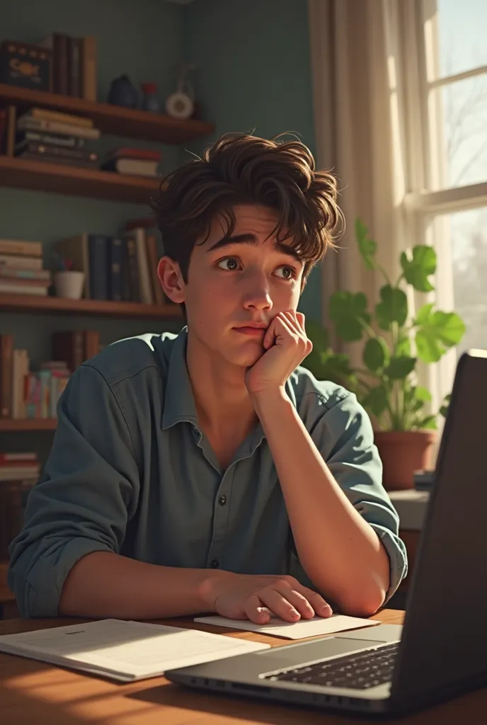 Picture of senior Highschool student thinking about allocating of his allowance in a day