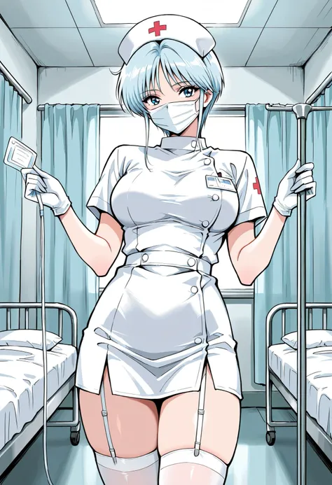 Score_9, score_8_up, score_7_up, source_anime, Yukime, solo, light blue hair, blue eyes, large breasts, short hair, long sideburns, 1990s, (best quality), (high quality), {masterpiece}, extremely delicate and beautiful, ultra-detailed, beautiful detailed e...