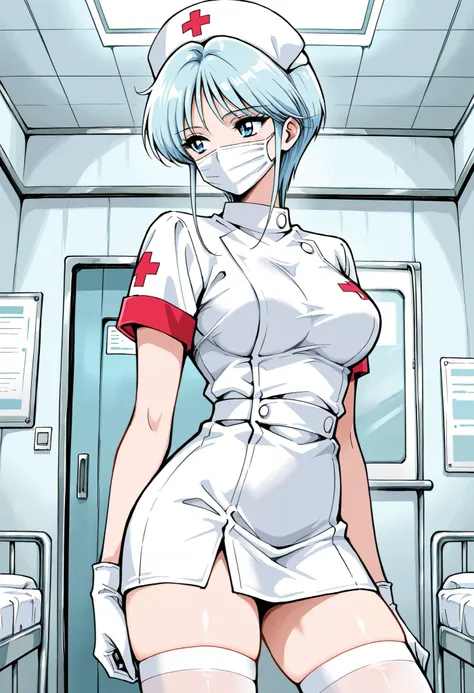 Score_9, score_8_up, score_7_up, source_anime, Yukime, solo, light blue hair, blue eyes, large breasts, short hair, long sideburns, 1990s, (best quality), (high quality), {masterpiece}, extremely delicate and beautiful, ultra-detailed, beautiful detailed e...