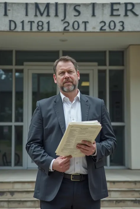 ( General Public ) Standing at the district office with complaint documents in hand, his face looked tense.
