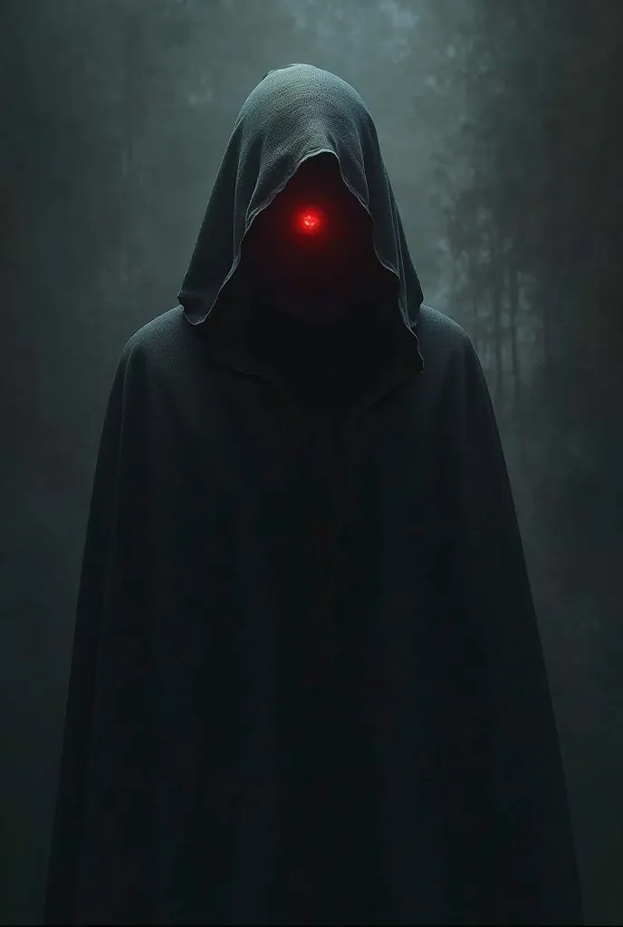 Black hooded guy flare red eye dark background 