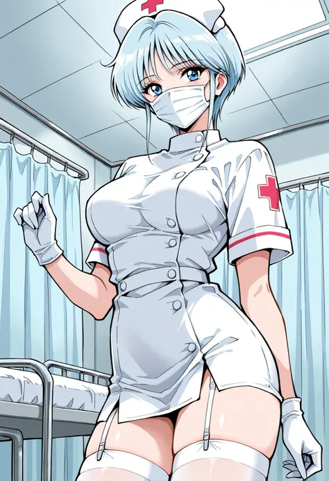 Score_9, score_8_up, score_7_up, source_anime, Yukime, solo, light blue hair, blue eyes, large breasts, short hair, long sideburns, 1990s, (best quality), (high quality), {masterpiece}, extremely delicate and beautiful, ultra-detailed, beautiful detailed e...