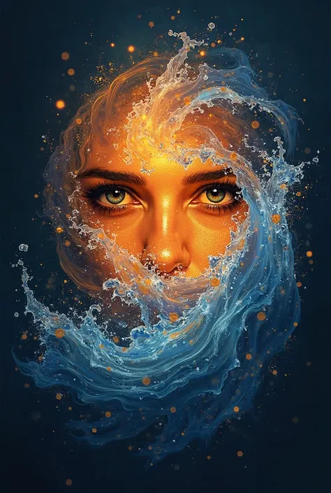 amber & waves logo design, concept art by Andrzej Wróblewski, reddit, art deco, amber and blue color scheme, amber jewels, amber eyes, business logo, torment and waves, amber, amber glow, waves and particles, waves, focused amber eyes, glowing amber, amber...