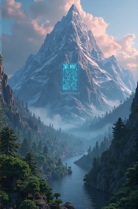 What does it say in the center of the mountain with the Minecraft text code 