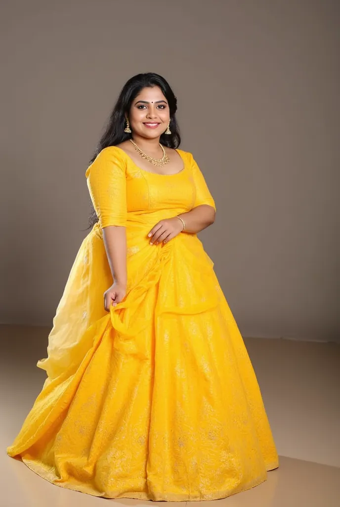 Photo of a Tamil curvy chubby  girl in yellow lehenga