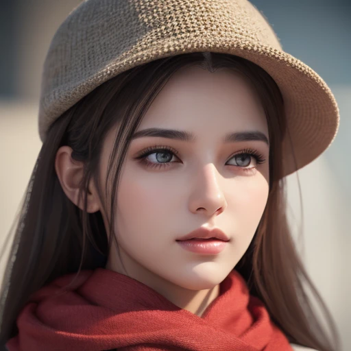  Long Haired Arabian Style Woman Wearing Hat and Scarf, Photorealistic Digital Art 4k,  realistic digital art 4k,  Soft Portrait Shot 8k, photo Realistic Art Style , photoRealistic beautiful face, Realistic portraits,  Beautiful Digital Artwork, Realistic ...