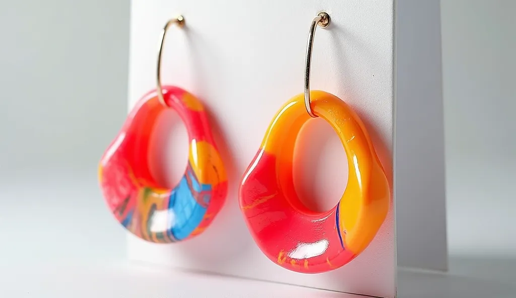 Create more similar earrings in other colors, with the concept that it is jewelry made of plastic-type materials like the one in the reference image