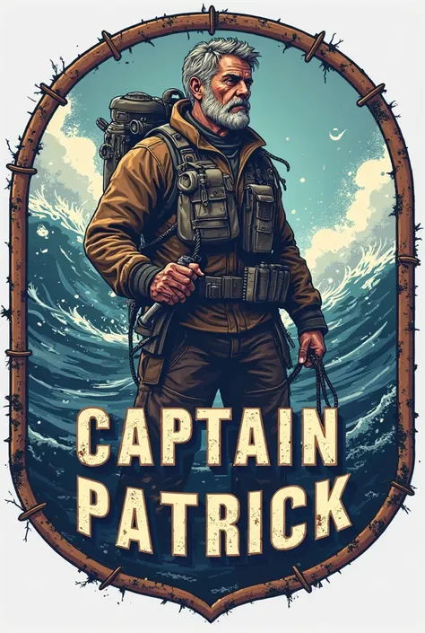  logo for a captain: Written by Captain Patrick, Skipper diver, patch style 