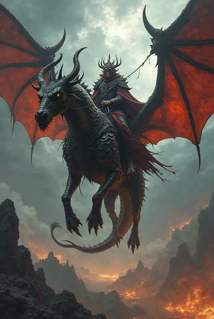 Goblin King on top of a red dragon