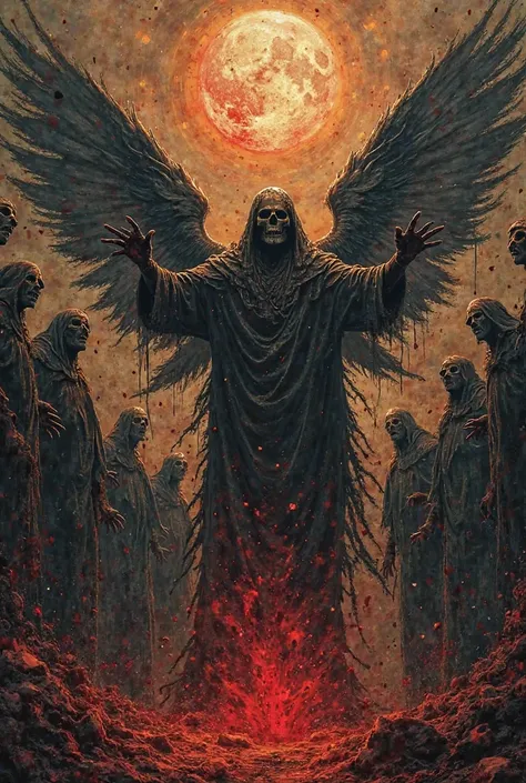 Create art for an album by a Death Metal band called Obsessor, The cover depicts death, The plague, The plagues that plague humanity, The desperation and chaos surrounding faith, The gloomy and bloody climate burns in every detail;