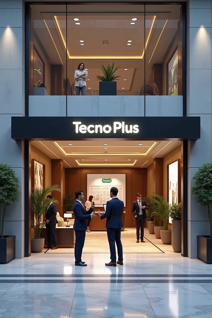 An image of a real estate store with the name of Tecno Plus